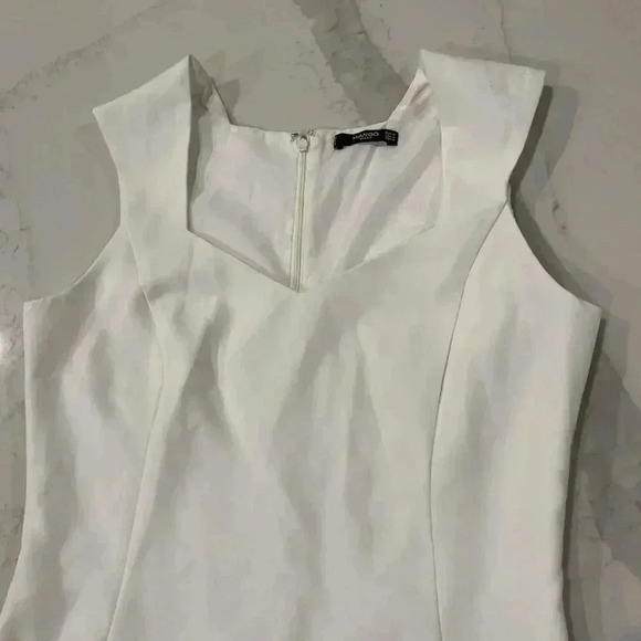 Mango Basics Sweetheart Neckline Asymmetrical Zipper White Dress Women’s Size 6 - Picture 2 of 6